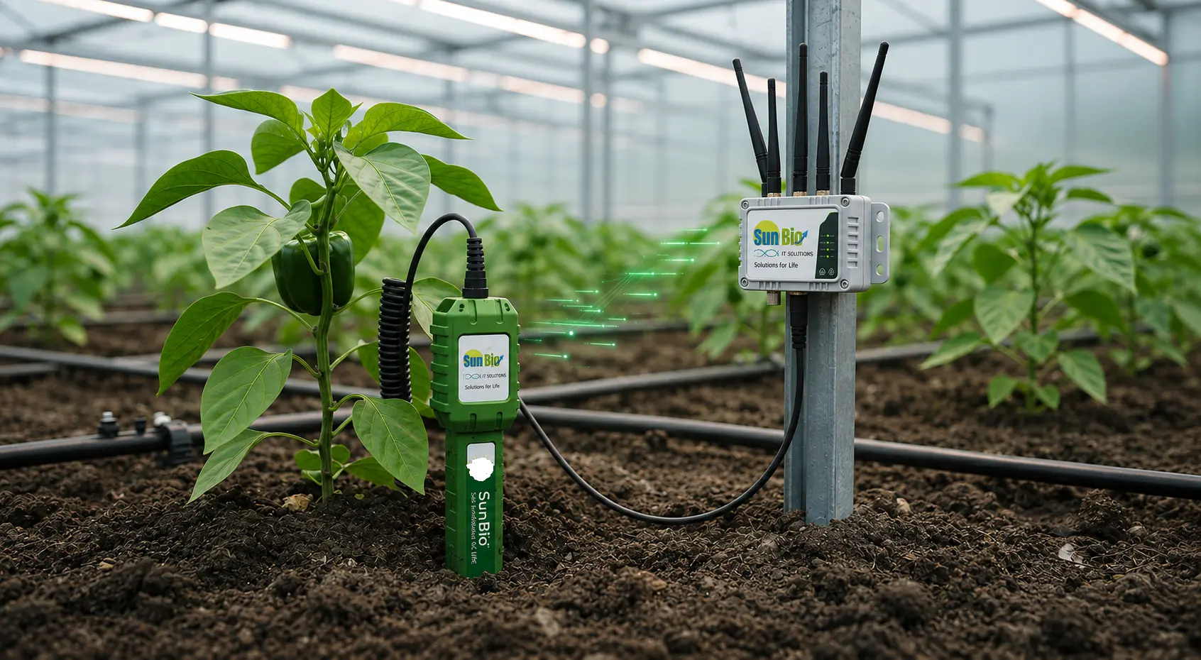 SunBio agri IoT soil sensor system installed in an agricultural field