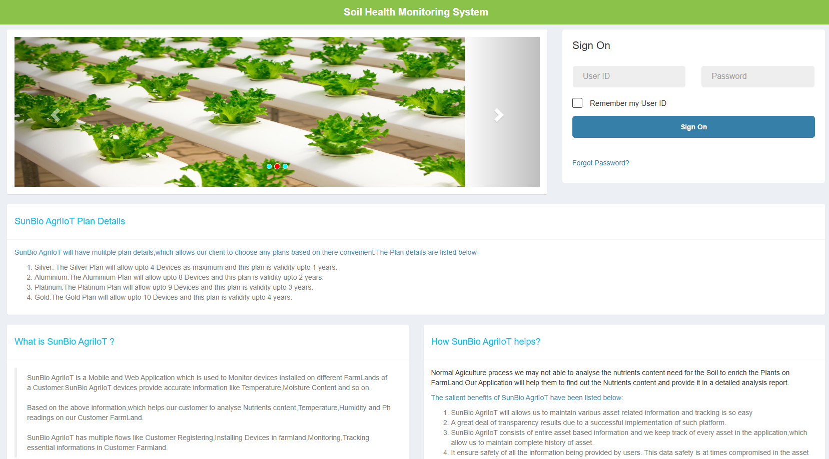 IoT Web Dashboard for Soil Monitoring by SunBio